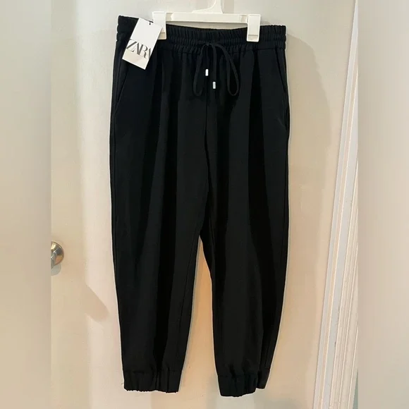 Zara Black Jogger Pants, A Step-up From Run Of The Mill Joggers. large, NWOT - Picture 1 of 8
